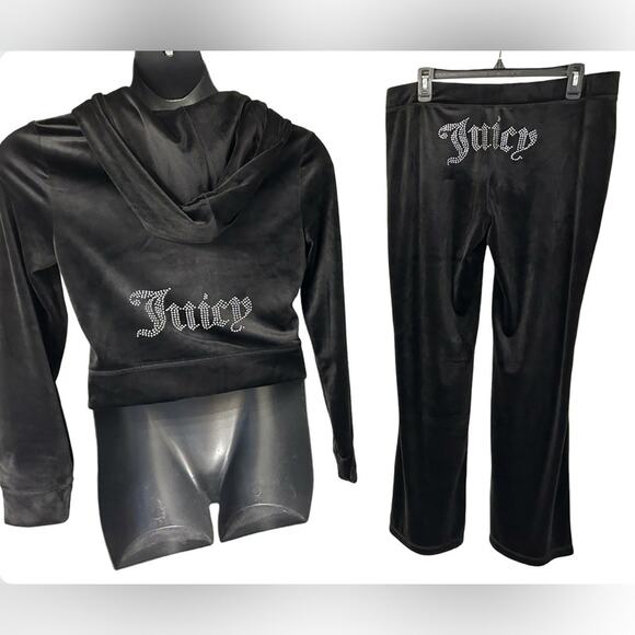 JUICY COUTURE BLACK LIQUORICE OG BLING RHINESTONE VELOUR TRACKSUIT SWEATSUIT NWT - Picture 6 of 11